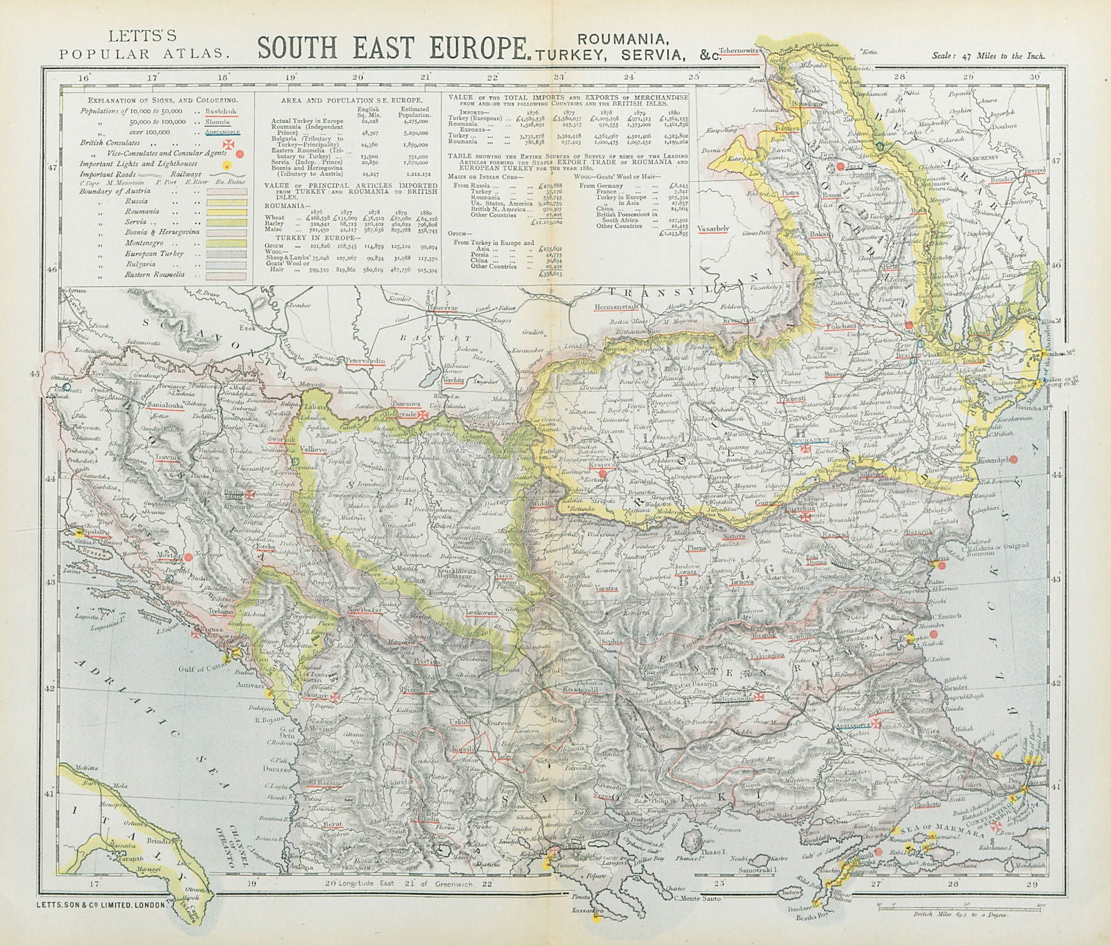 BALKANS. Wallachia Moldavia Eastern Roumelia N Greece. Railways. LETTS 1883 map